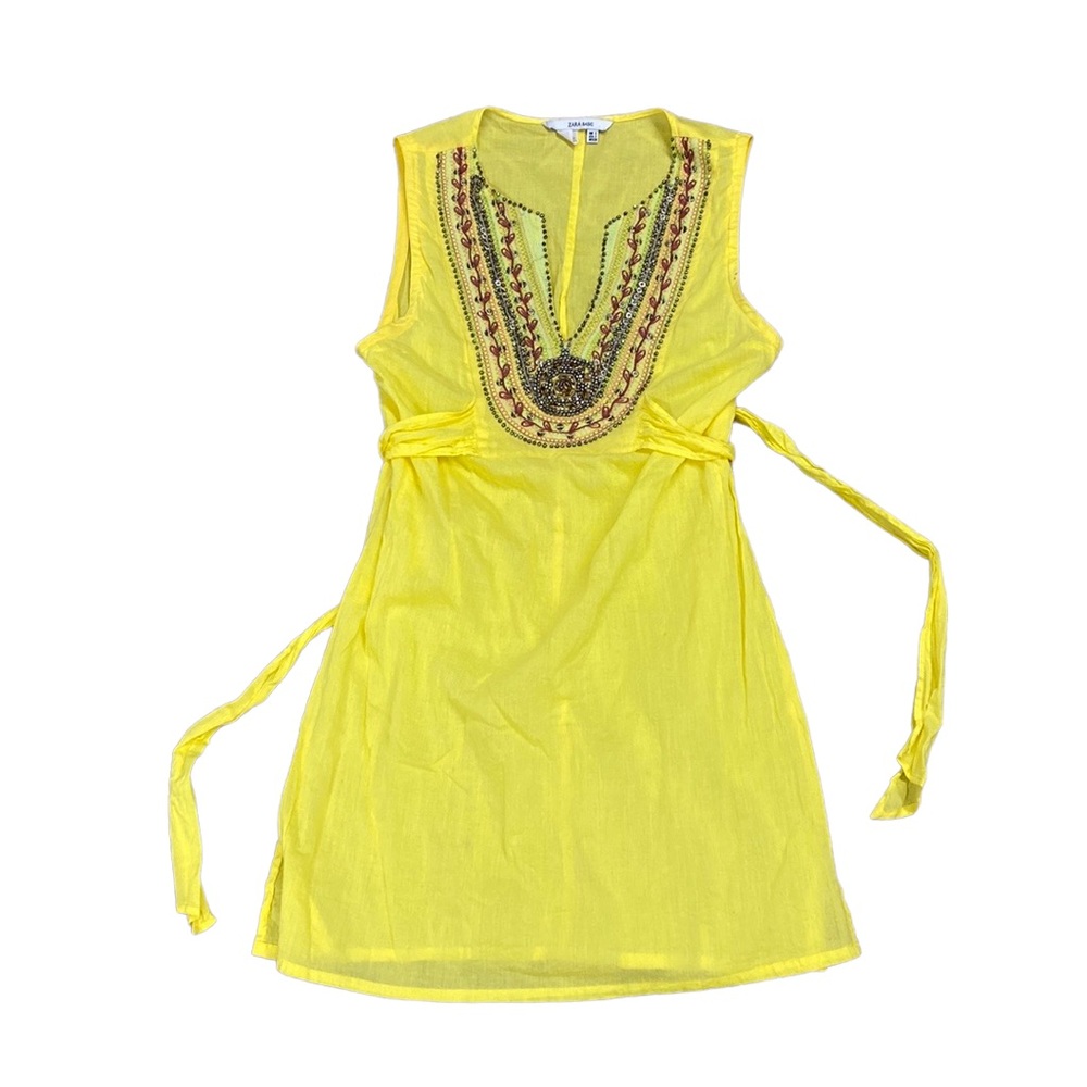 Zara Sleeveless Tunic with Tie around Waist and Beautiful Beadwork, Yell…